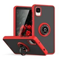 TJS for TCL ION Z Phone Case, 360 Degrees Rotating Metal Ring Magnetic Support Kickstand Cover (Red)