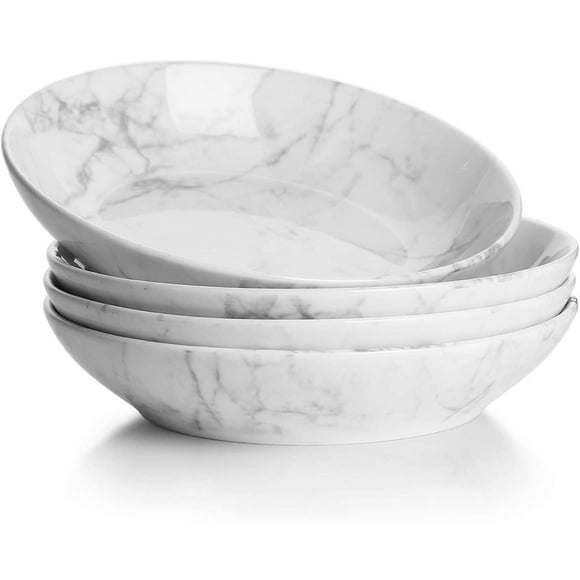 IGUOHAO 117.252 Porcelain Salad Pasta Bowls - 26 Ounce - Set of 4, Marble Pattern