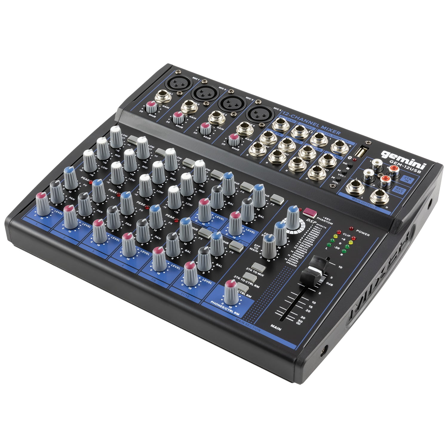 Gemini GEM-12USB Compact Analog Bluetooth Mixer, 12 Channels, GEM-12USBPT