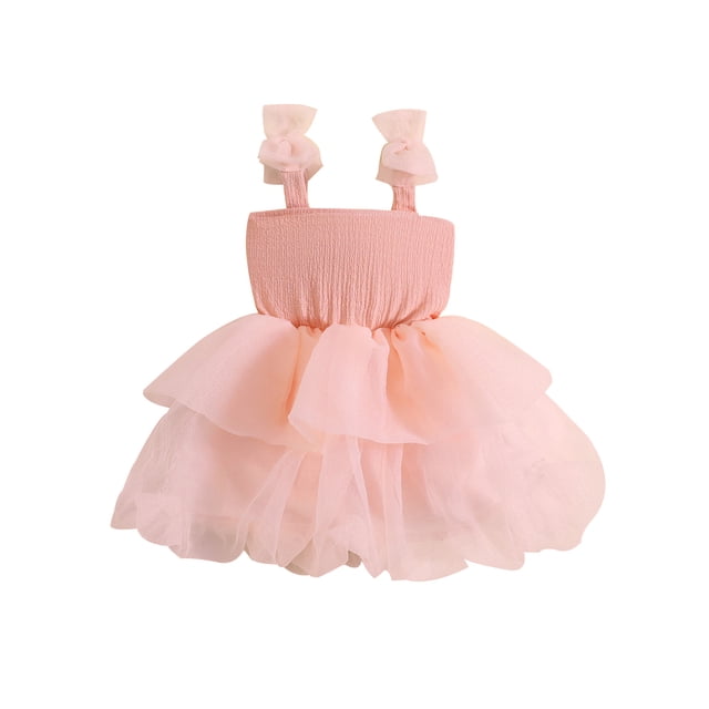 Fortune Robe Trapèze Fille 1-6 Ans Robe Sans Manches Nœud Tulle Robe d'Anniversaire d'Été