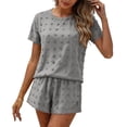 thumbnail image 5 of Uootdi Short Sets for Women Summer Short Sleeve Textured Floral Round Neck Top Elastic Waist Casual Shorts Comfy Daily Matching Outfits, 5 of 6