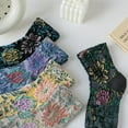 thumbnail image 2 of Vintage Embroidered Floral Socks for Women, Combed Cotton Crew Socks, 2 of 7