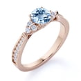 thumbnail image 4 of JeenMata 1 carat Round Dark Blue Created Aquamarine Tapered Art Deco Engagement Ring in 18k Rose Gold over Silver, 4 of 6