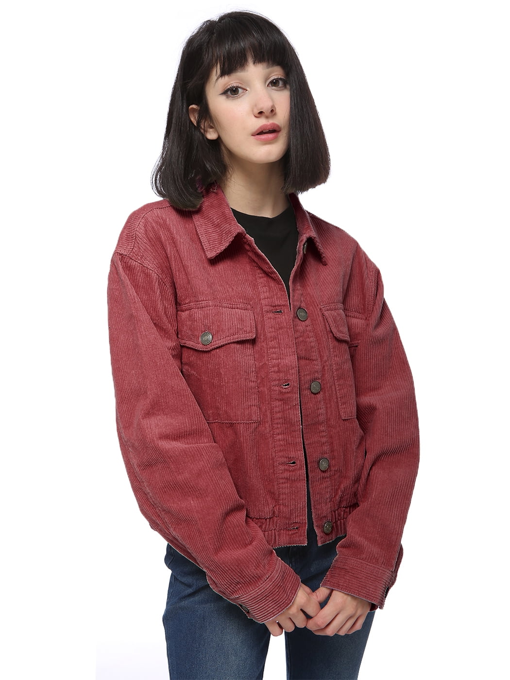 Women's Patchwork Corduroy Jacket,Button Down Boyfriend Long Sleeve Oversized Shirts Blouses Tops Coat 