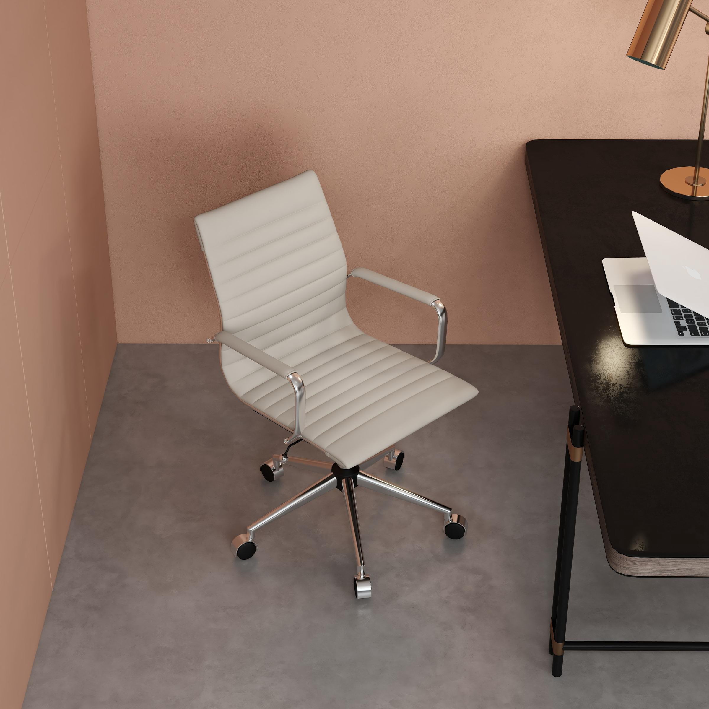 LUXMOD Mid Back Home Office Desk Chair Task Chair with Armrest Swivel Chair in Durable Vegan Leather Ergonomic Desk Chair for Extra Back and Lumbar Support Conference Room Chair