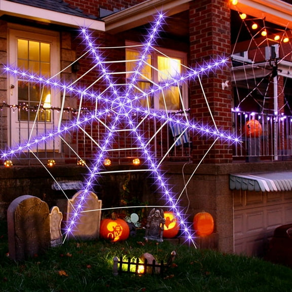 XEOVHV Giant Spider Webs Halloween Decorations - Outdoor Halloween Decor Lights with LEDs,4FT Net, 7 Modes,Waterproof & Timer for Yard Porch Garden,Outside Costumes Party (Without Spider)