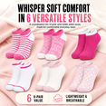 thumbnail image 2 of Girls Dream Step Whisper Soft Ankle Socks, 6 Pack, Lightweight Breathable Socks, PINK, S, 2 of 9