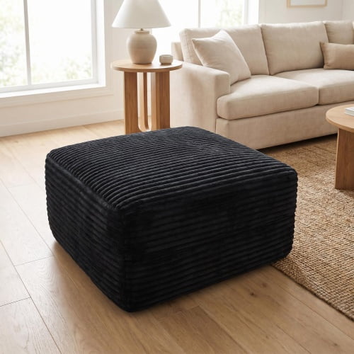 37.5" Square Corduroy Upholstered Ottoman – Soft Padded Footrest Stool, Stain-Resistant & Pet-Friendly, Multi-Functional Accent for Living Room Bedroom Decor, Black