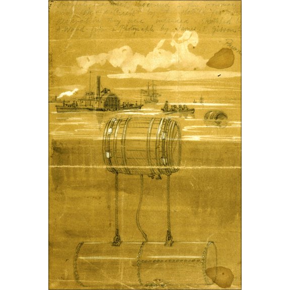 24"x36" Gallery Poster, Infernal machines in the Potomac River water mines civil war 1861