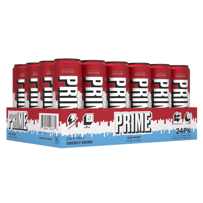 Prime Sugar Free Energy Drink, Ice Pop, 12 fl oz, 24 Pack, Cans
