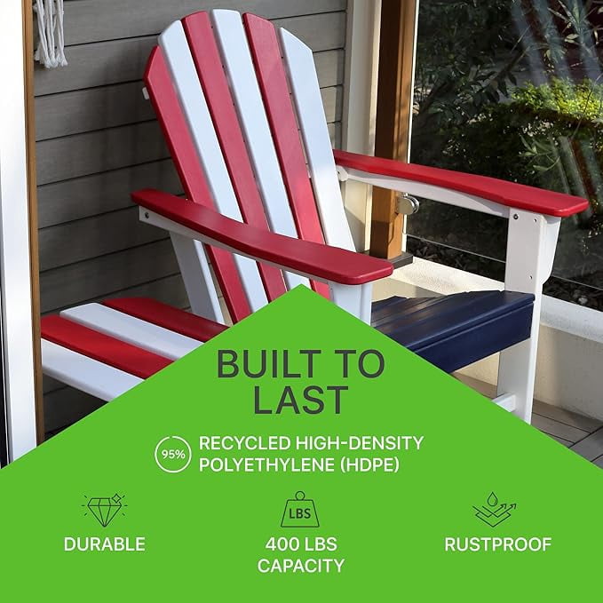NewTechWood Atlantic Classic Curveback Patriot Plastic Outdoor Patio Adirondack Chair