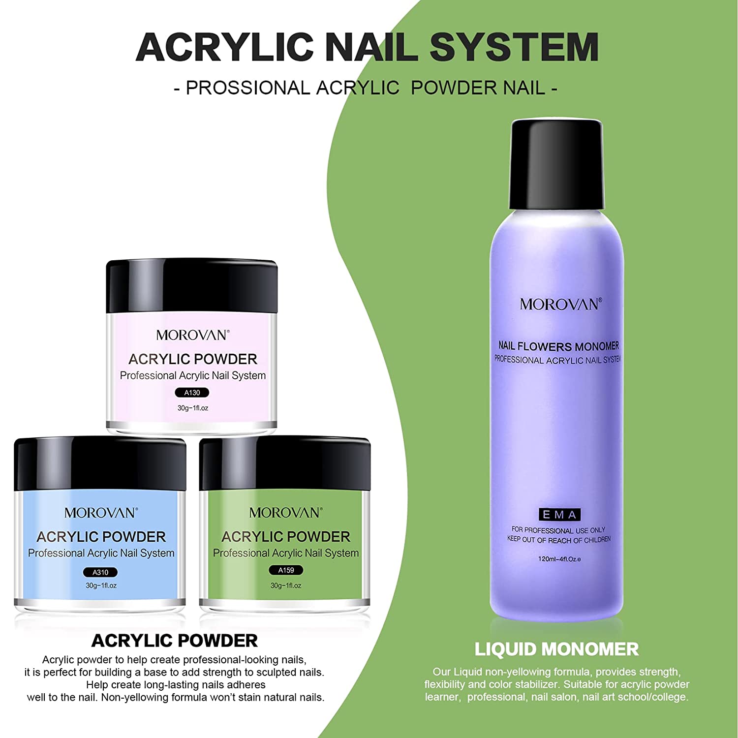 Morovan Acrylic Nail Kit Acrylic Powder Liquid Set with Acrylic Brushes Set Nail Forms
