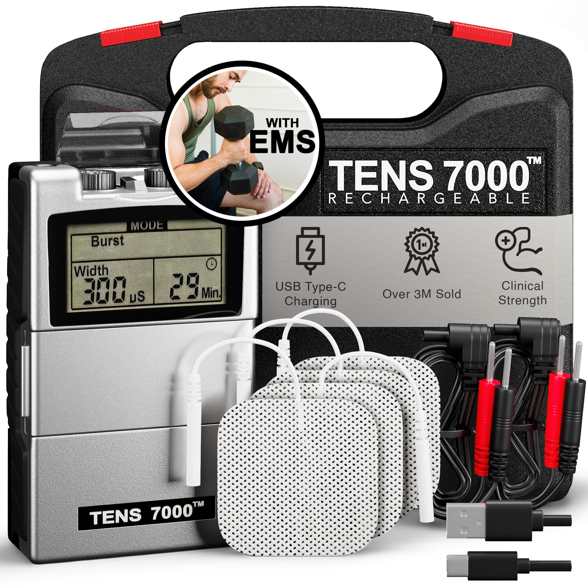 Estimulador muscular TENS Unit TENS 7000 recargable con EMS | Walmart ...