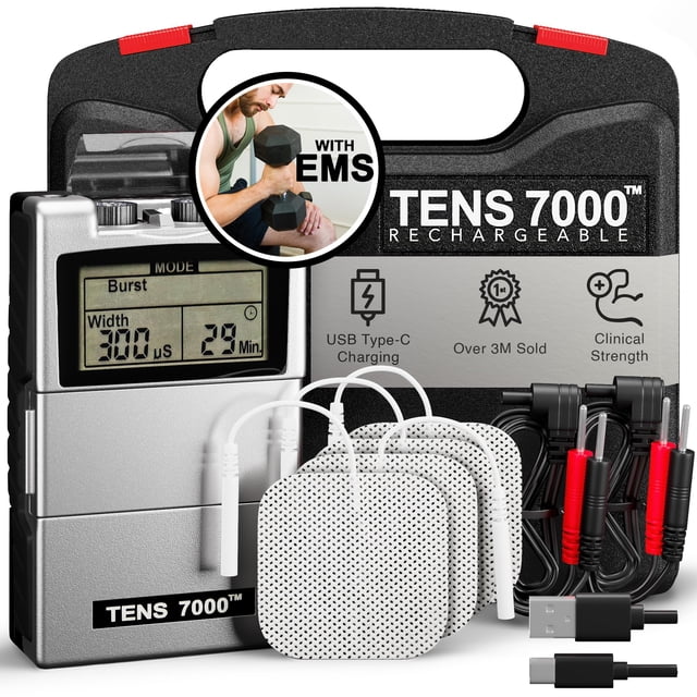 Estimulador muscular TENS Unit TENS 7000 recargable con EMS
