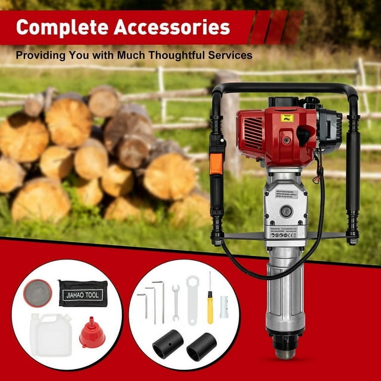 32.7CC 2-Stroke Gas Pile Driver - 1000W Portable Petrol Fencing Tool For Farm, Garden & Guardrail Piling