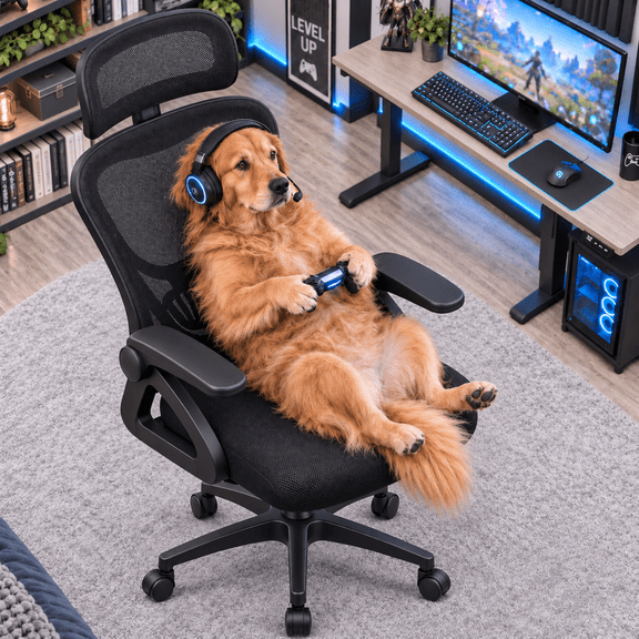 JaxSteam Ergonomic Office Chair High Back Mesh Desk Chair with Headrest Adjustable Armrest Height,Black