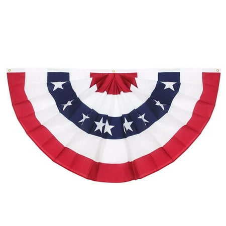 3 Stripe Bunting (G128 USA Pleated Fan Flag, 1.5x3 Feet American USA Bunting Decoration Flags Printed Patriotic Stars and Stripes with Canvas Header and Brass)
