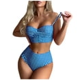 thumbnail image 2 of Women's Two Piece Swimsuit Set Plaid Print Push Up Bra with Panties Slim Fit Bikini for Beach Vacation,Sky Blue,S, 2 of 5
