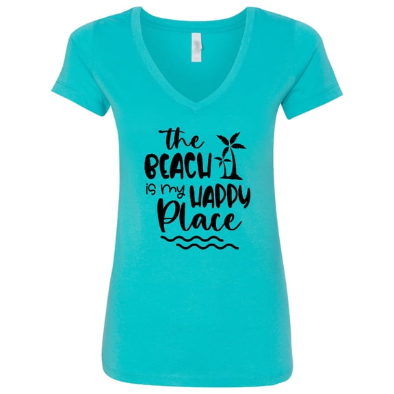 Inktastic Spring Break the Beach is My Happy Place Women's V-Neck T-Shirt