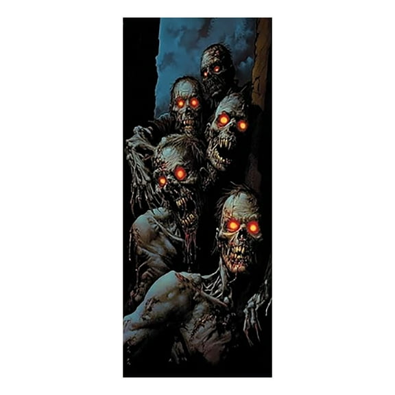 Leojiow Starlit Patio Halloween Door Cover 71X35 Inches Scary Group Peeking Banner Front Door Curtain Doorway Prop Halloween Party Home 90X180Cm Black
