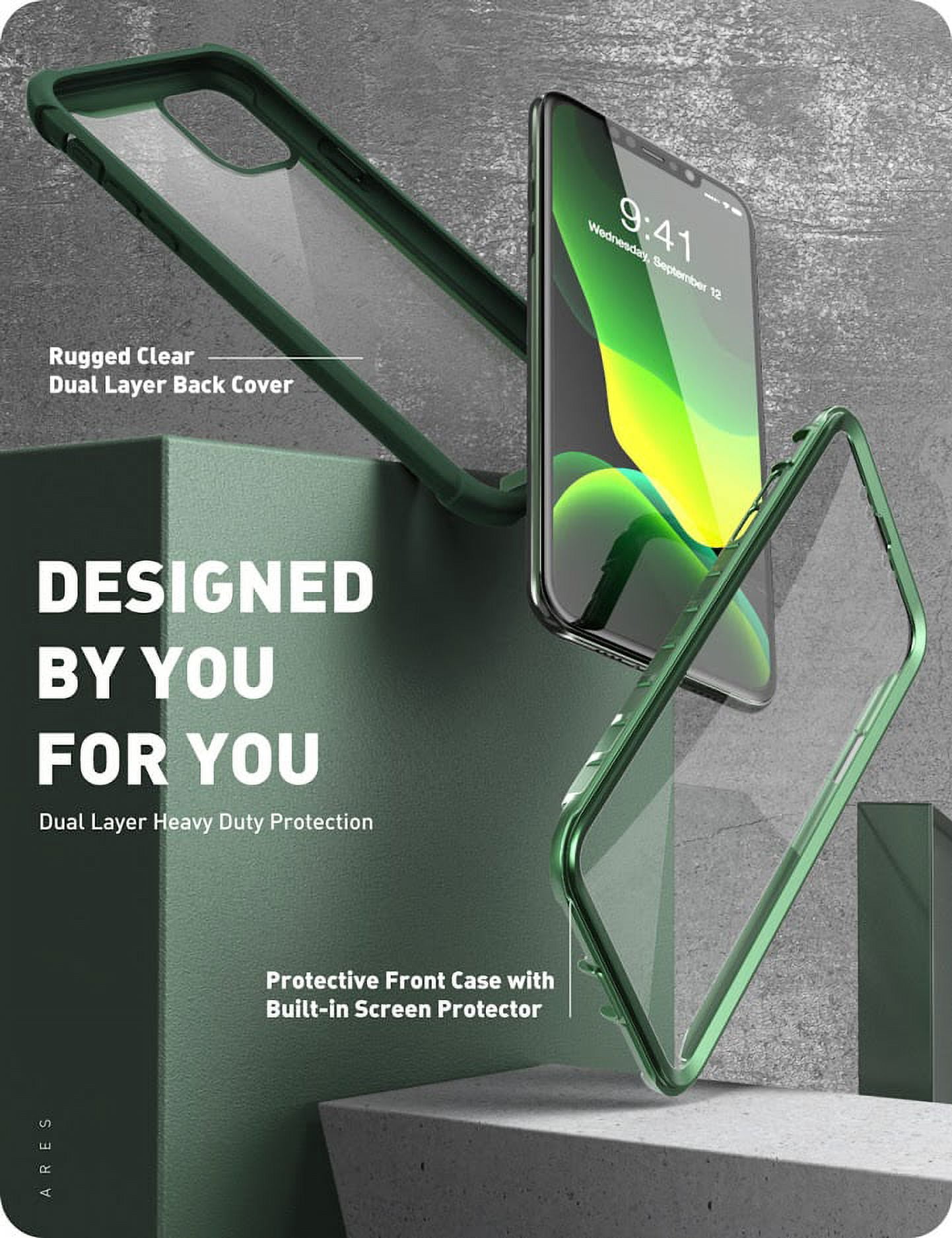 i-Blason Ares Case for iPhone 11 Pro Max 6.5 inch 2019 Release, Dual Layer Rugged Clear Bumper Case with Built-in Screen Protector (Green)