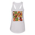 thumbnail image 2 of Wild Bobby In My Pumpkin Spice Era Groovy Letters Smiley Faces Thunderbolts Leaves Halloween Women Racerback Tank Top, White, Small, 2 of 6