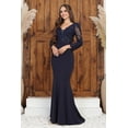thumbnail image 2 of Women's Adora Design 3233 Long Sleeve Lace Applique Fitted Bodycon Formal Gown Emerald Green Size XL, 2 of 5