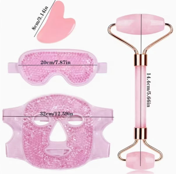 4pcs Facial Care Set - Gel Mask, Gel Eye Mask, Gua Sha Scraper & Double-Ended Massage Roller - Perfect Beauty Gift for Family and Friends