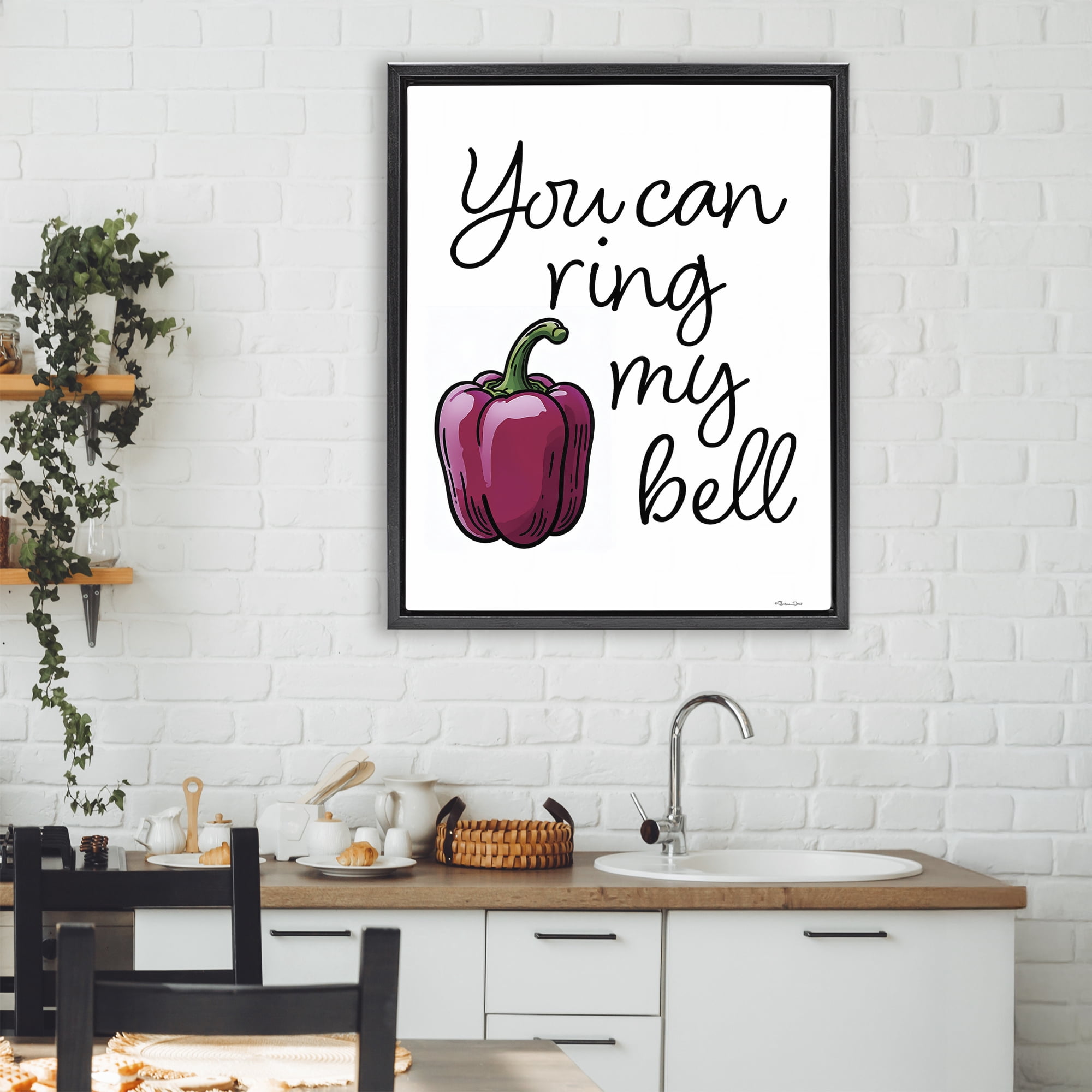 Stupell Industries Ring My Bell Pepper Black Framed Floater Canvas Wall Art, design by Susan Ball