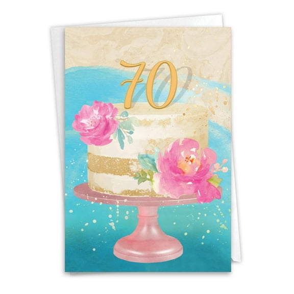 NobleWorks 70th Milestone Birthday Greeting Card with 5 x 7 Inch Envelope (1 Card) Number Cake 70 C10118MBG