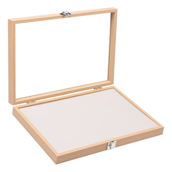 Pin Display Case, 14" X 9.5" Shadow Box Frame Dustproof Enamel Pin Display Case with Clear Glass Lid for Enamel Pins, Pin Collection Holder, Pin Board, Brown