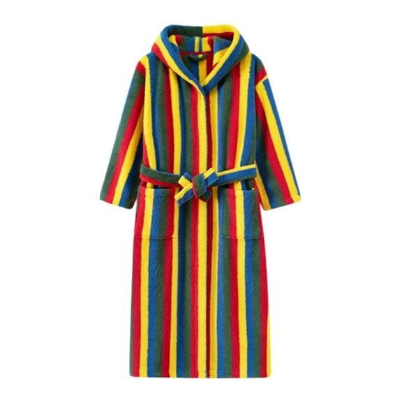 VNKIDY Men's Loungewear Color Block Striped Hooded Bath Robe Long Sleeve Soft Loungewear With Belt For Casual Daily Home Relaxation Leisure Activities Cozy Homewear