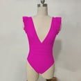 thumbnail image 4 of Brnmxoke One Piece Bathing Suits Women Deep V Neck Tummy Control Slimming Ruffled Beach Swimwear Swimsuit Hot Pink,S, 4 of 5