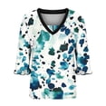 thumbnail image 6 of Ichuanyi 3/4 Length Sleeve Womens Tops Printed V-Neck Summer Tops Pleated T-Shirts Loose Fit Casual Blouses Tunic Shirts, 6 of 6