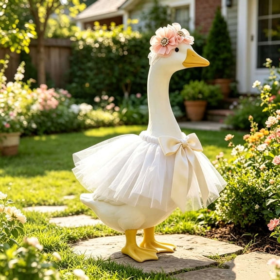 SHENGXINY Porch Goose Outfit, Thin Tulle Tutu Rhinestone Flower Set Goose Clothes for Lawn Courtyard Patio Home Decor