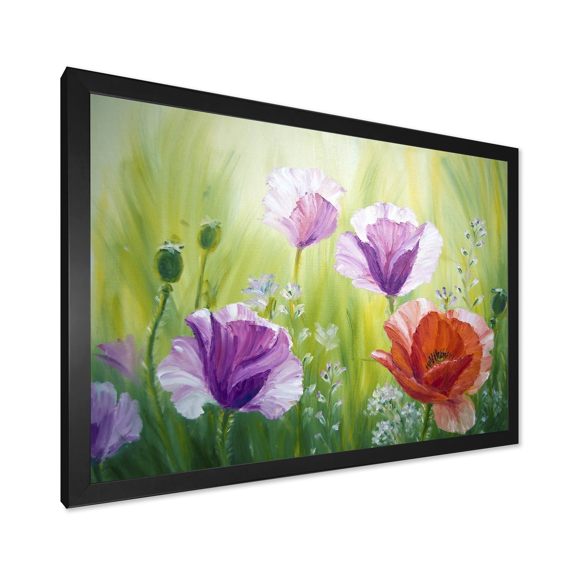 Designart 'Blossoming Red and Purple Poppies In The Morning II' Traditional Framed Art Print
