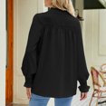 thumbnail image 4 of BLVB Womens Spring Fall Tunic Tops Crewneck Fold Button Long Sleeve Shirts Solid Casual Loose Ladies Dressy Blouse, 4 of 4