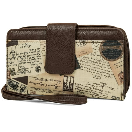 George Women's Postal Print Bulk Wristlet Clutch Wallet