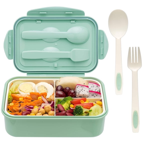 EKIDAZB Bento Boxes for Adults 1400 ML Bento Lunch Box With Spoon & Fork - Durable for On-the-Go Meal, BPA-Free and Food-Safe Materials,(Green)