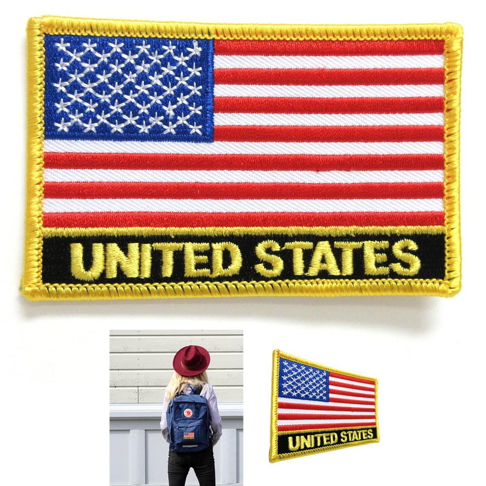AMERICAN FLAG EMBROIDERED PATCH iron-on GOLD WAVING USA applique UNITED STATES