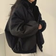 thumbnail image 4 of Lady Winter Coat Thick Fleece Lining Loose Hooded Long Sleeves Solid Color Double-sided Wear Zipper Closure Work Dating Travel Jacket, 4 of 8