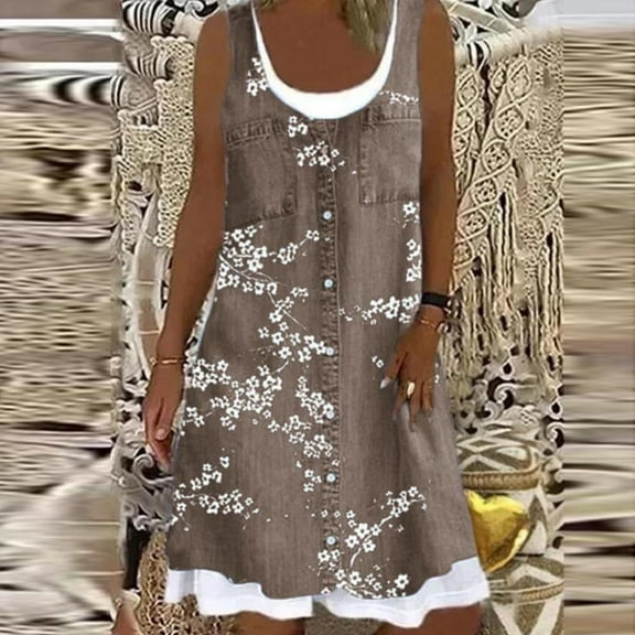 jsaierl Casual Summer Dresses for Women Short Sleeve Print Crewneck Dress Vintage Dresses Comfy Bridesmaid Dresses