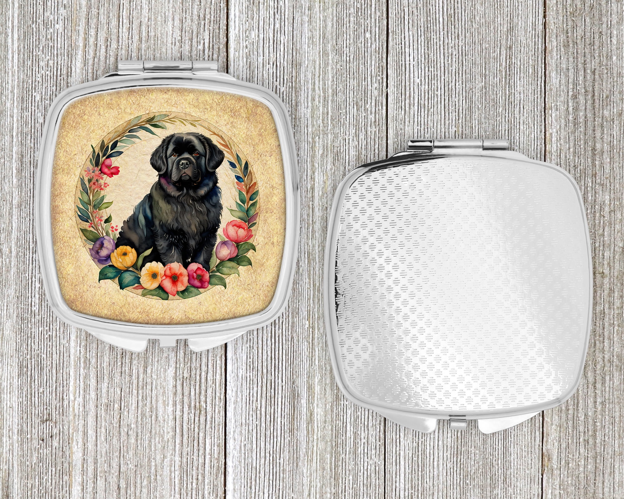 Newfoundland and Flowers Compact Mirror 2.75 in x 3 in