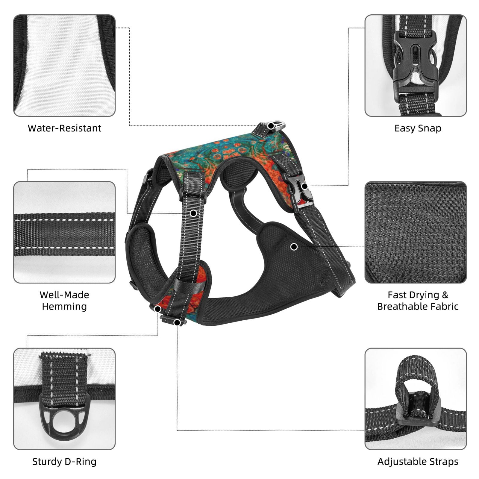 Kdxio Mandala Colorful 1 Print No Pull Dog Harness Adjustable Reflective Oxford Easy Control Medium Large Dog Harness for Training and Everyday-Medium