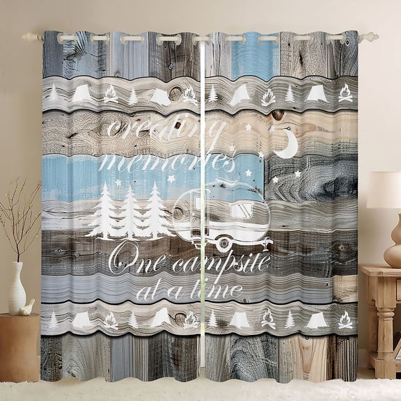 Erosebridal Gray Blue Wood Camper RV Print Black Out Curtains, Farmhouse Camping Curtains Pack of 2 (42x63 Each) for Kids Boys and Girls