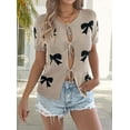 thumbnail image 6 of Women'S Bow-Knot Cardigan Sweaters Short Sleeve Loose Knit Tops Khaki S, 6 of 9