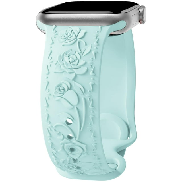 Correa Con Grabado Floral Compatible Con Apple Watch Band 40 Mm, 41 Mm, 38 Mm, 42 Mm, 44 Mm, 45 Mm, 46 Mm, 49 Mm, Correa De Silicona Suave Con Flores En Relieve Para Mujer Para Iwatch Band Series Se U