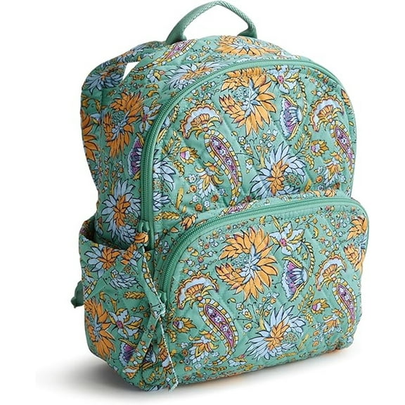 Vera Bradley Quilted Premium Cotton Small Banbury Backpack in Gemstone Paisley, Green and Gold