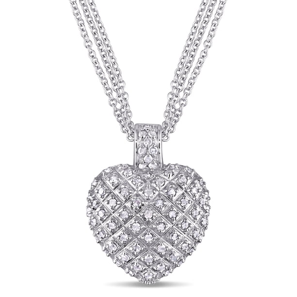Miabella Women S 1 Carat T W Diamond Sterling Silver Heart Pendant Necklace With 3 Strand Chain Walmart Com
