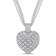 Miabella Women's 1 Carat T.W. Diamond Sterling Silver Heart Pendant Necklace with 3-Strand Chain